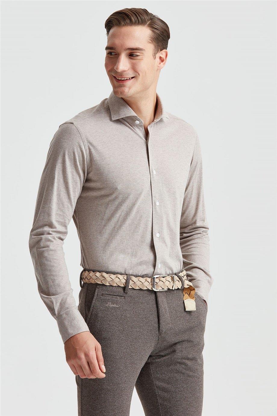 Kahverengi Pamuk Kaşmir Gömlek