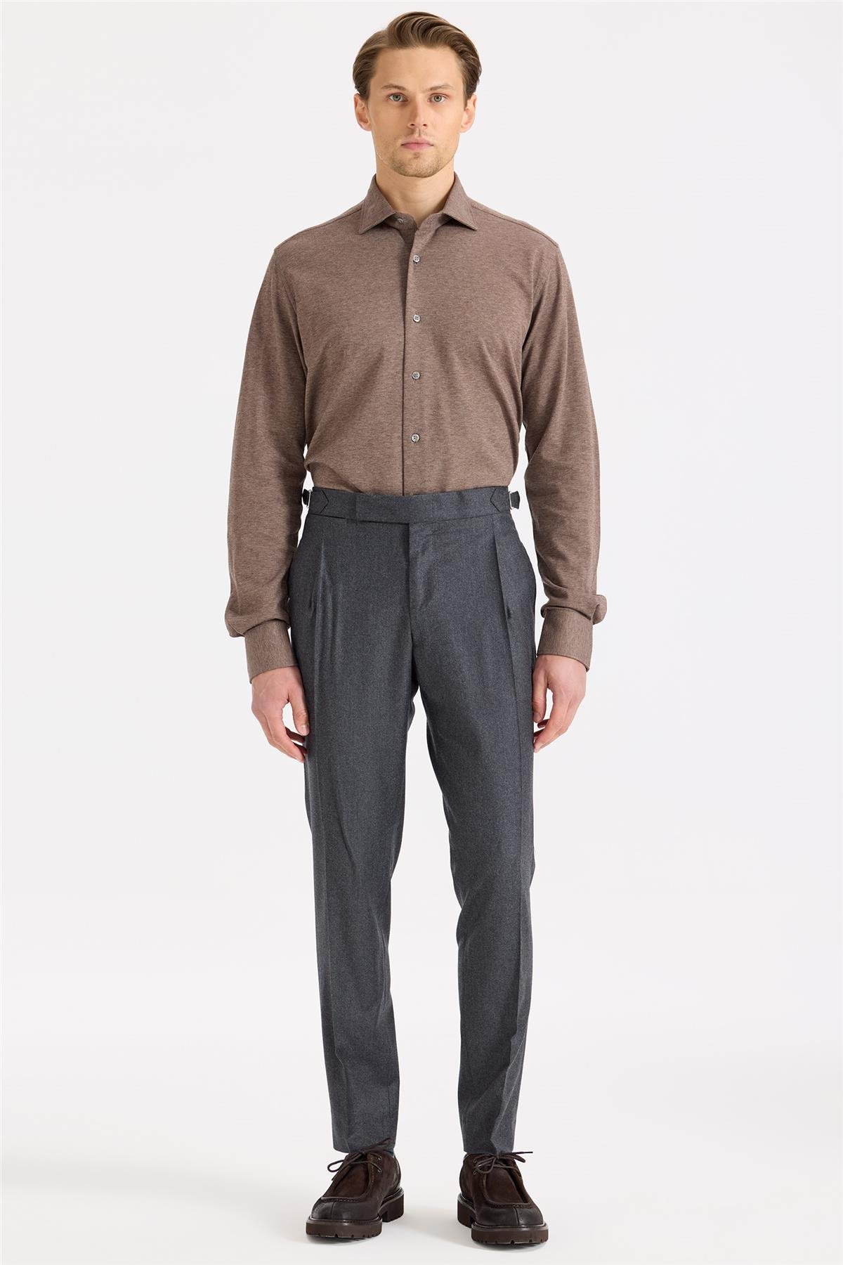 Kahverengi Pamuk Kaşmir Gömlek