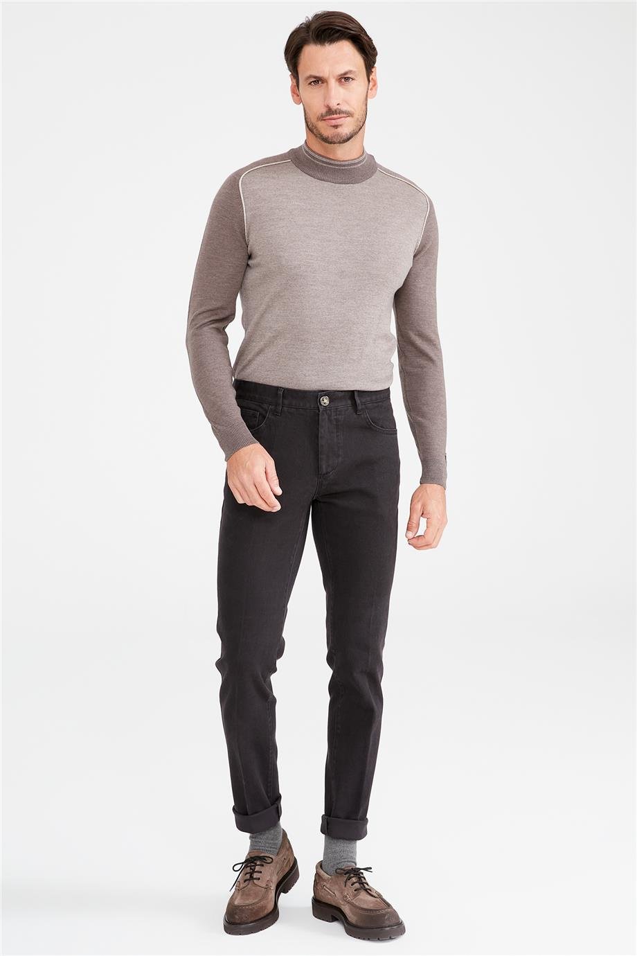 Kahverengi Pamuk Tencel Kanvas Pantolon