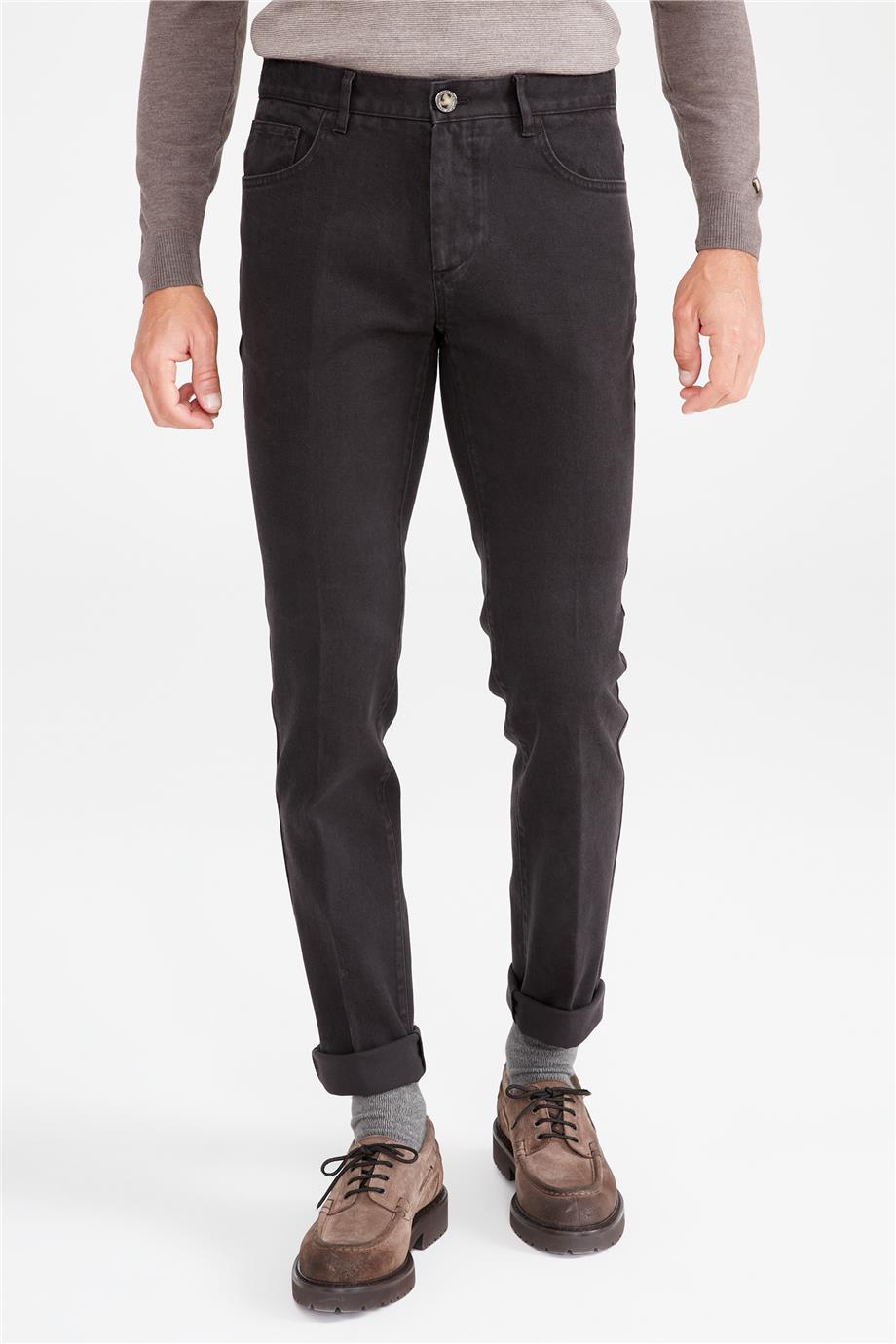 Kahverengi Pamuk Tencel Kanvas Pantolon