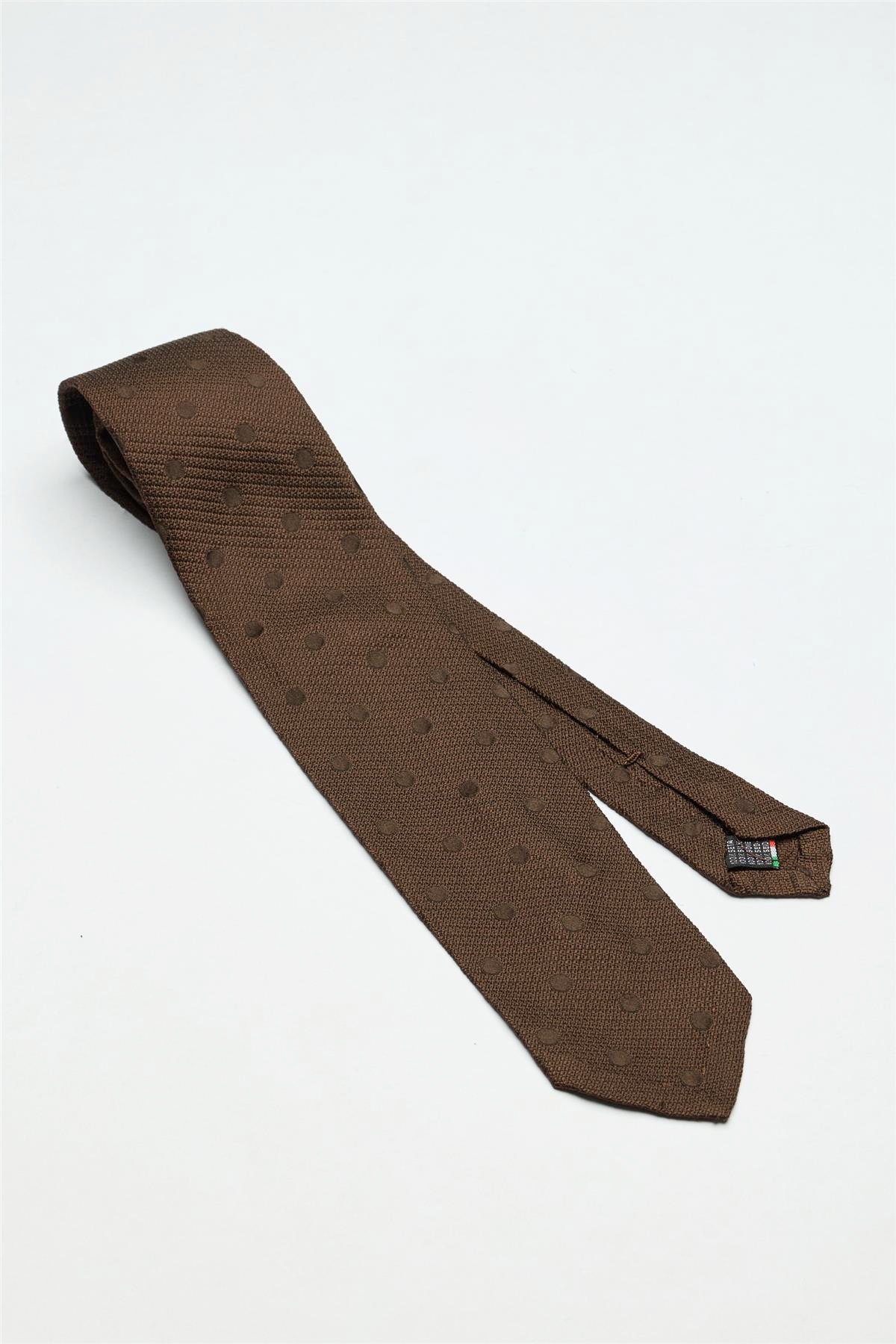 Kahverengi Puantiyeli Garza İpek Kravat