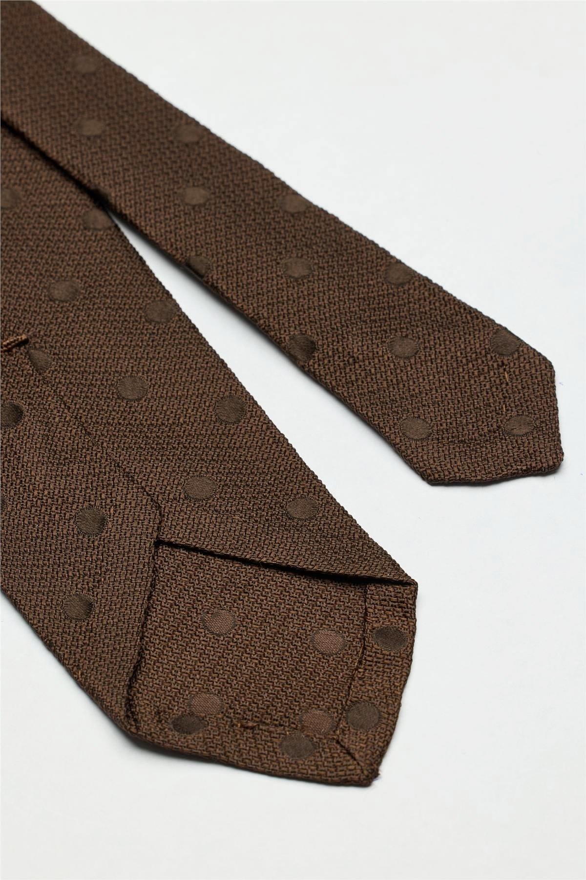 Kahverengi Puantiyeli Garza İpek Kravat