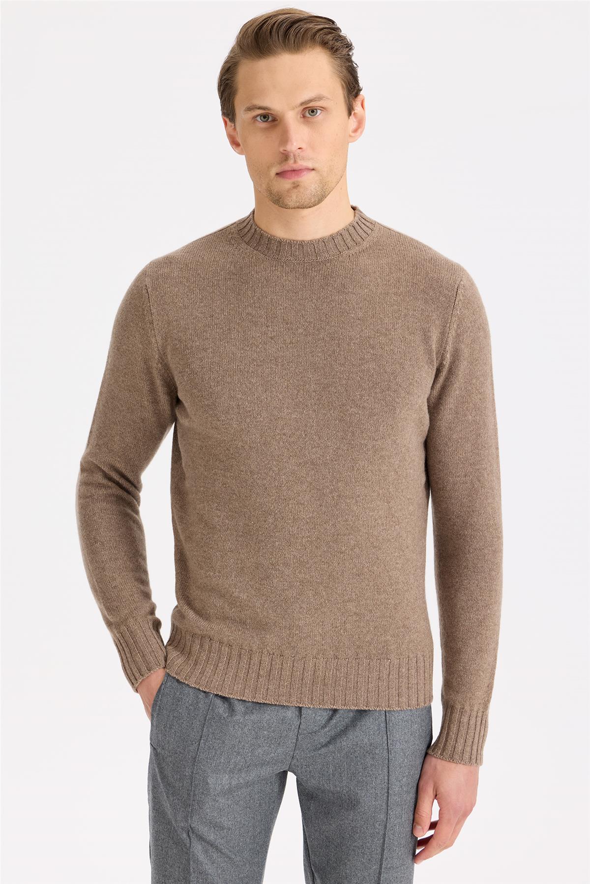 Kahverengi Sıfır Yaka Kaşmir Triko