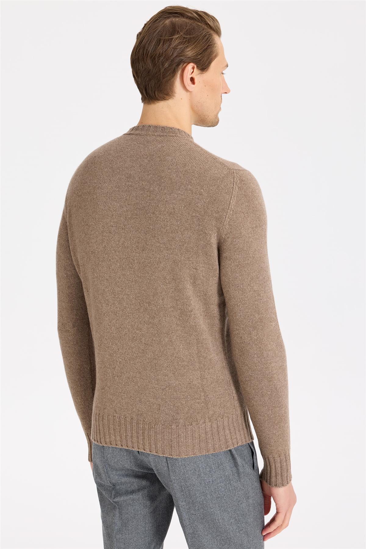 Kahverengi Sıfır Yaka Kaşmir Triko