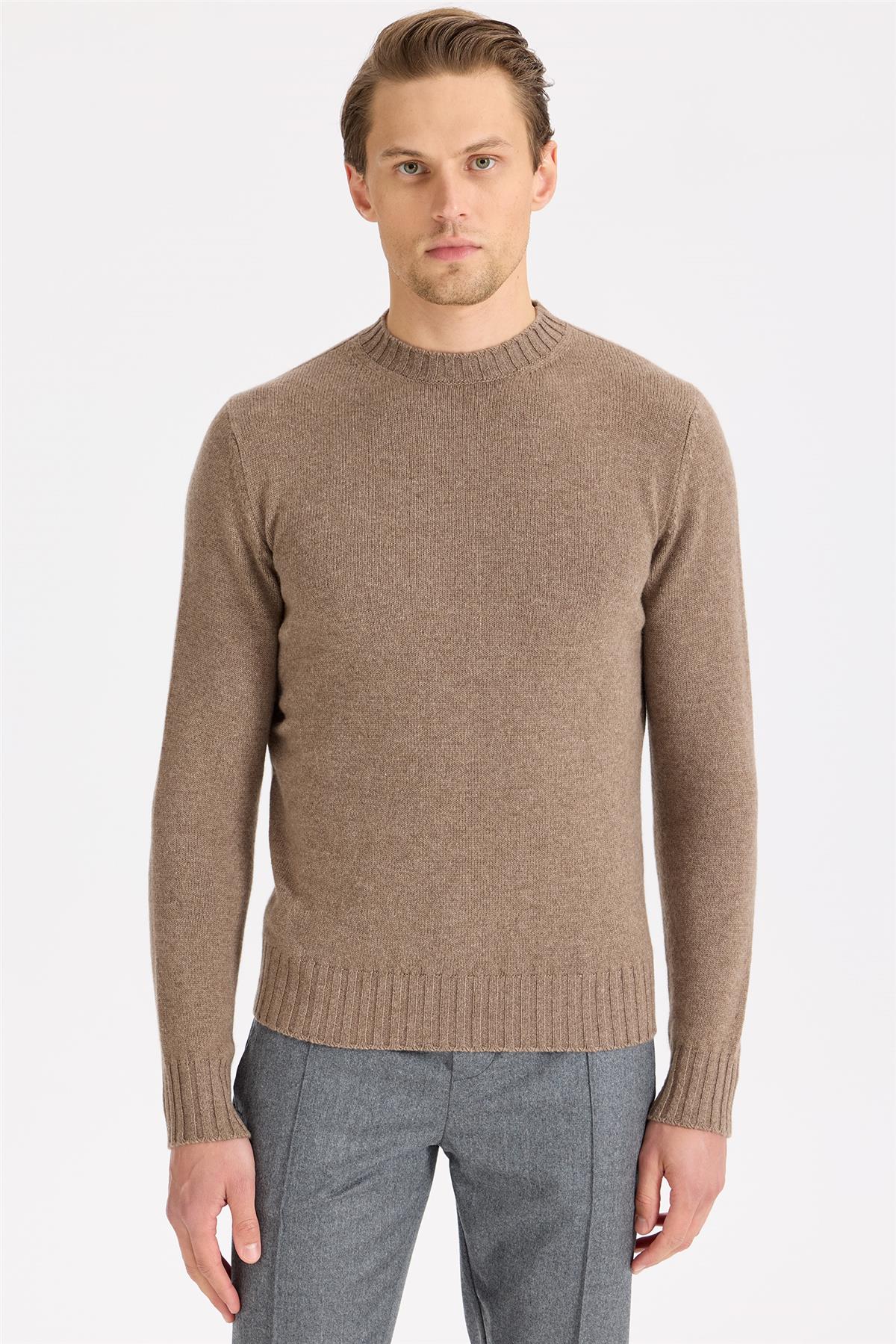 Kahverengi Sıfır Yaka Kaşmir Triko