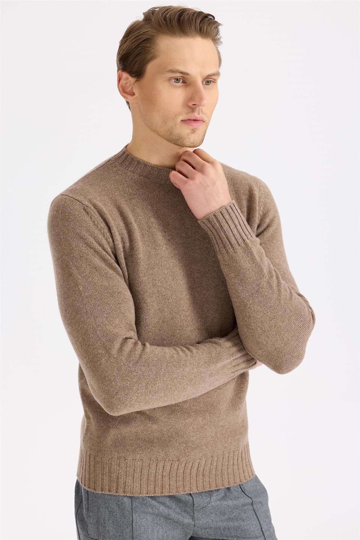 Kahverengi Sıfır Yaka Kaşmir Triko