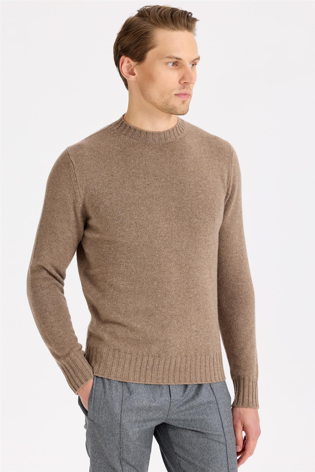 Kahverengi Sıfır Yaka Kaşmir Triko