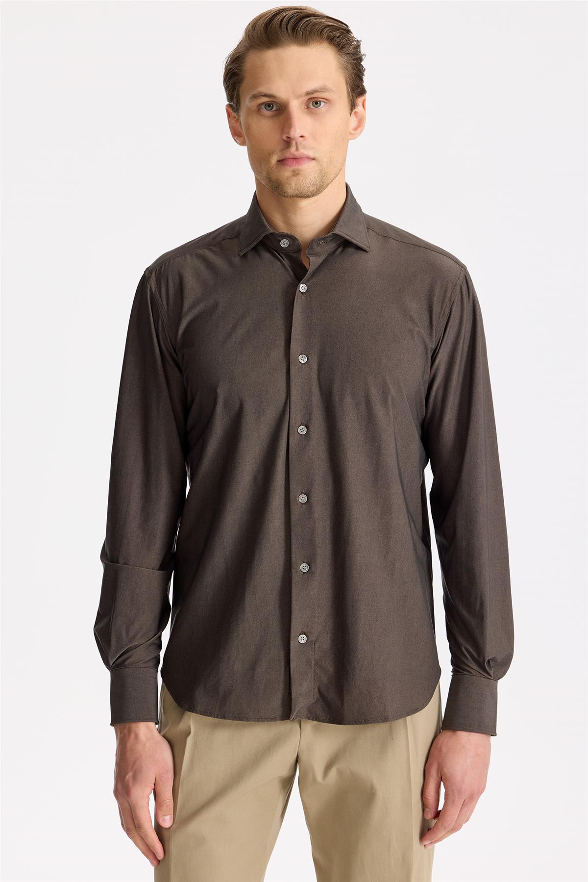 Kahverengi Teknik Kumaş Gömlek