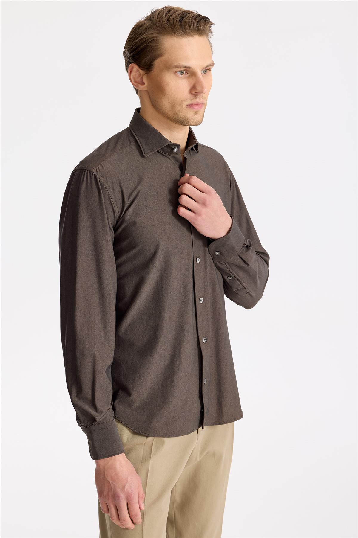 Kahverengi Teknik Kumaş Gömlek