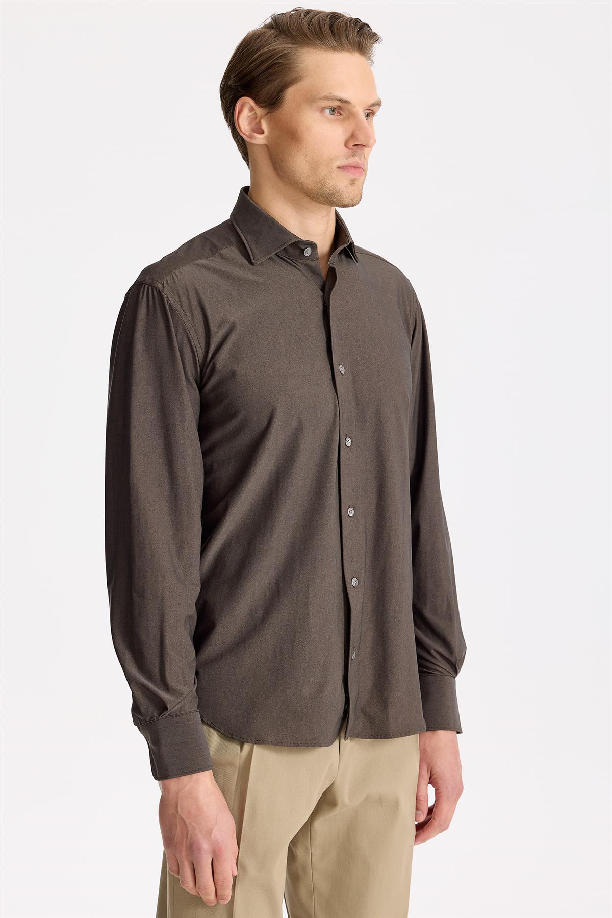 Kahverengi Teknik Kumaş Gömlek