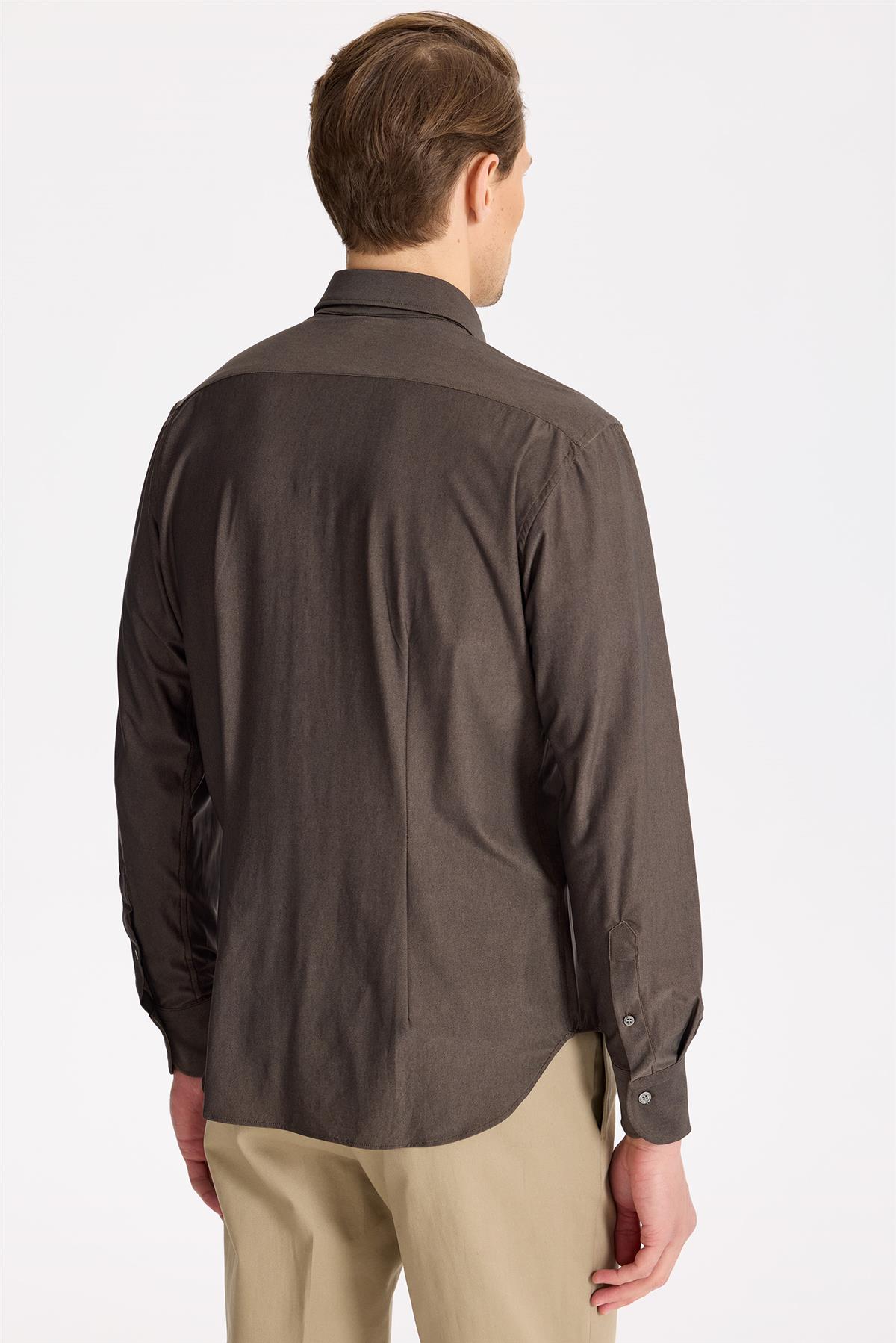 Kahverengi Teknik Kumaş Gömlek