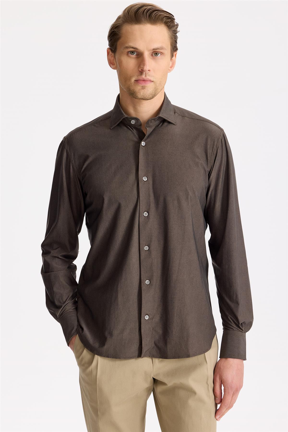 Kahverengi Teknik Kumaş Gömlek