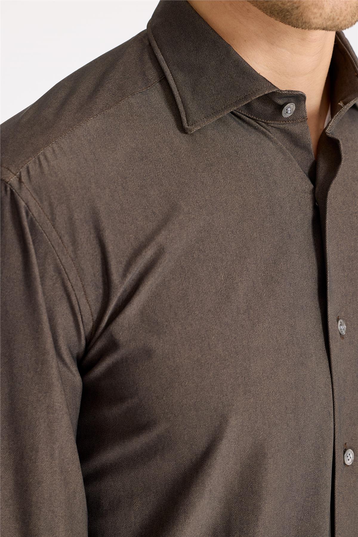 Kahverengi Teknik Kumaş Gömlek