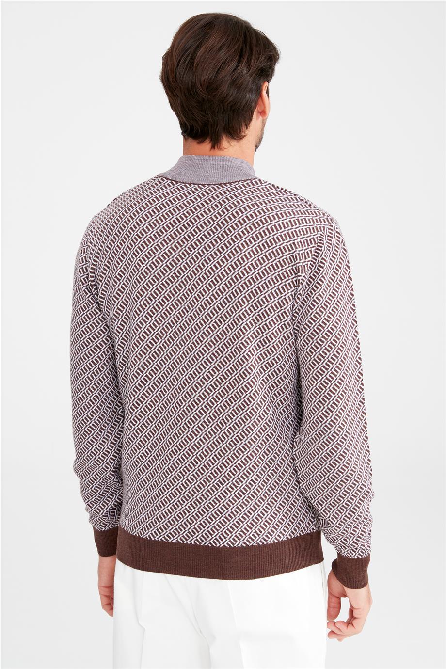 Kahverengi Trio Yaka Yün Triko 