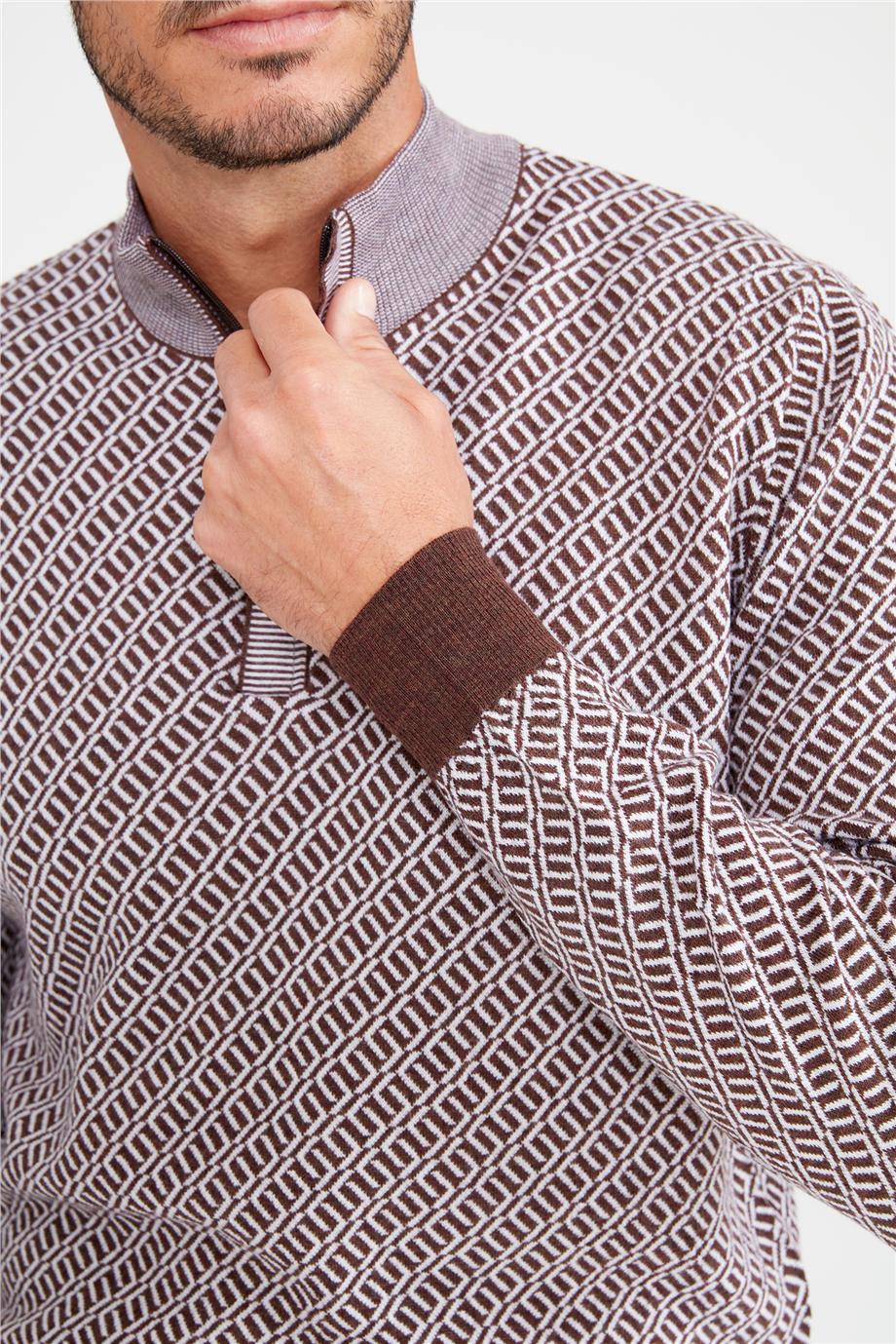 Kahverengi Trio Yaka Yün Triko 