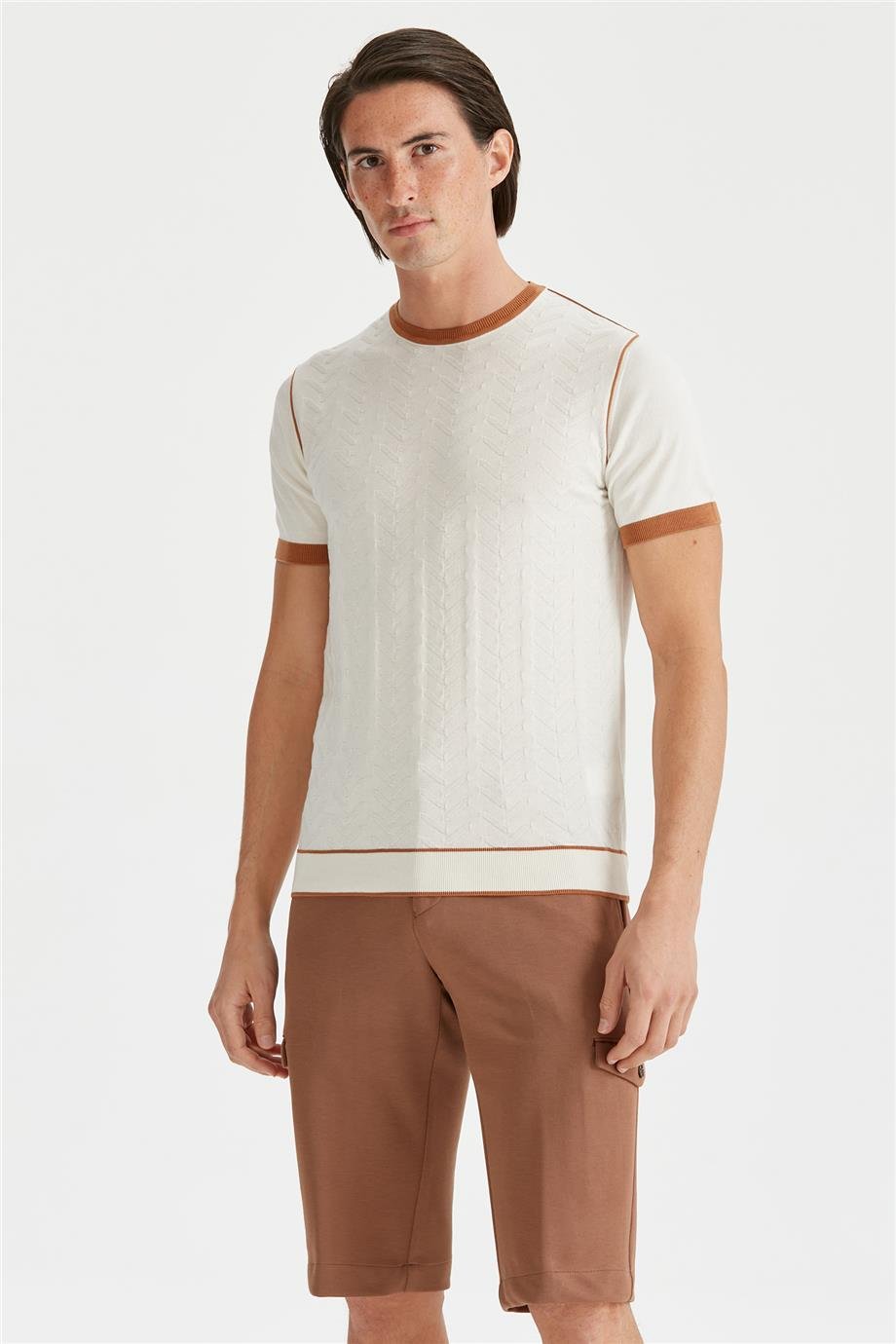 Kırık Beyaz Sıfır Yaka Pamuk Triko