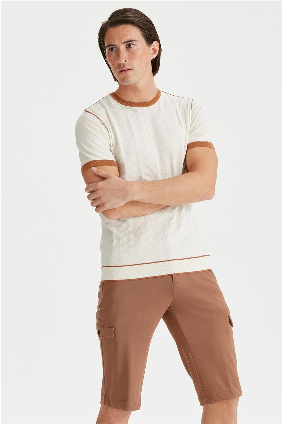 Kırık Beyaz Sıfır Yaka Pamuk Triko