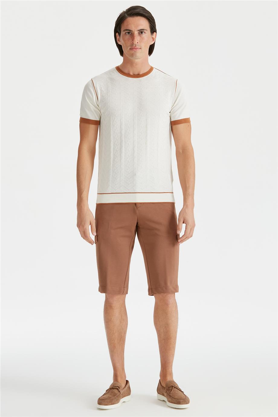 Kırık Beyaz Sıfır Yaka Pamuk Triko