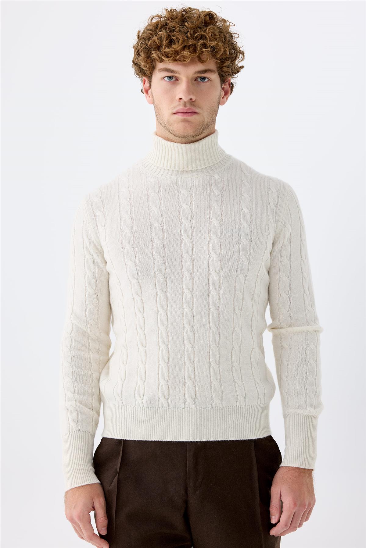 Bej Tam Balıkçı Kaşmir Kazak