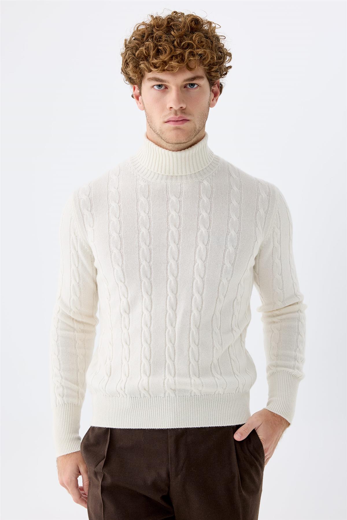 Bej Tam Balıkçı Kaşmir Kazak