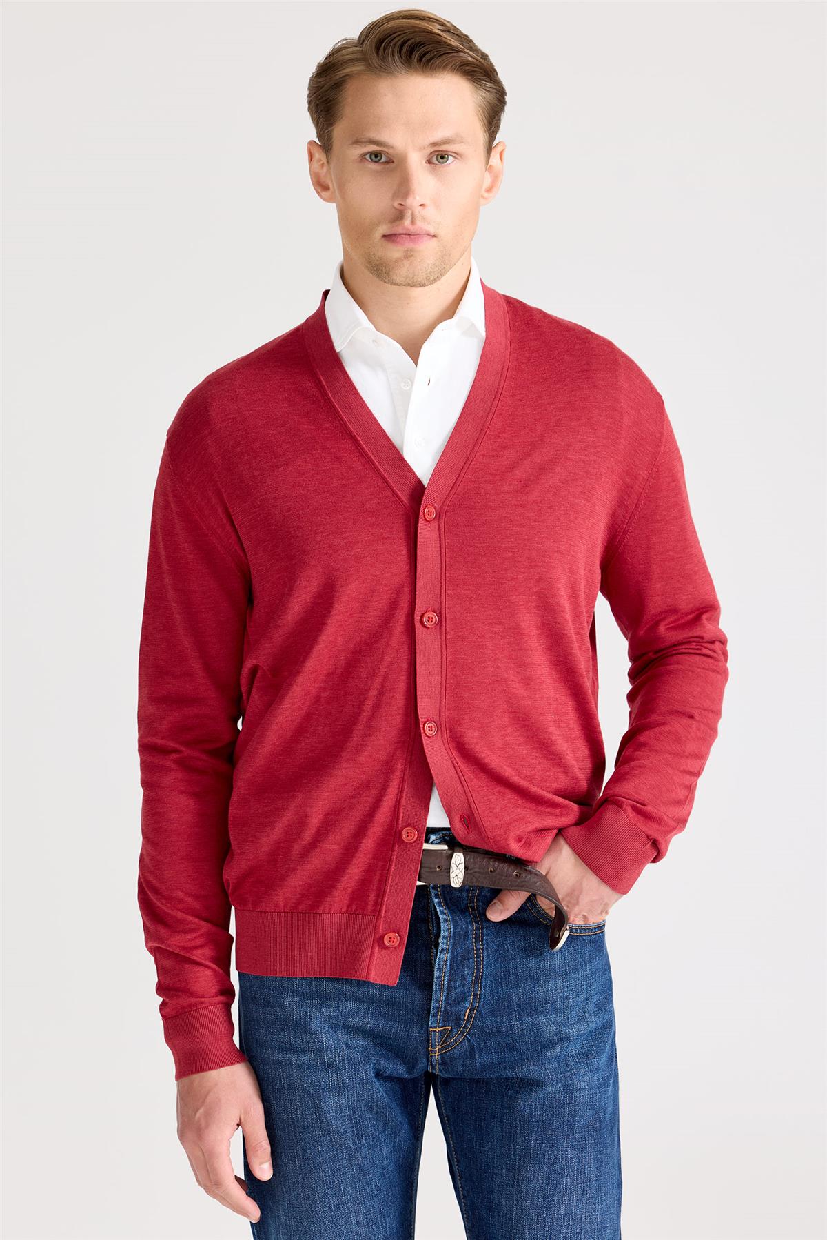 Kırmızı Pamuk İpek Hırka