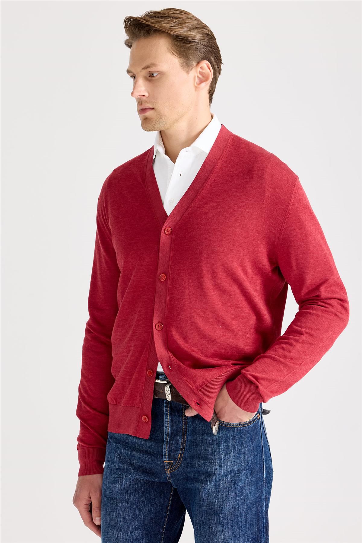 Kırmızı Pamuk İpek Hırka