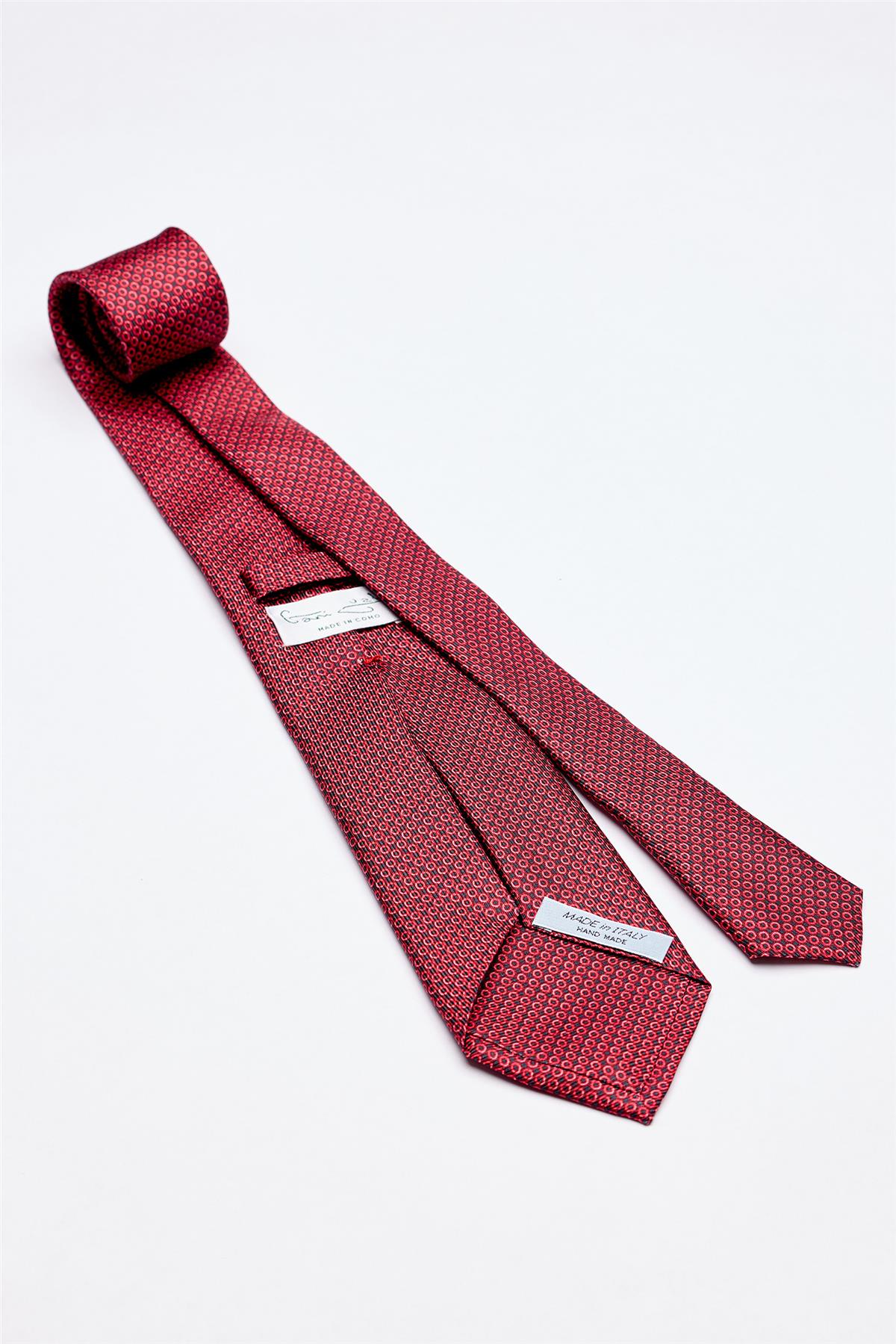 Kırmızı Puantiyeli Desenli 7 Fold İpek Kravat
