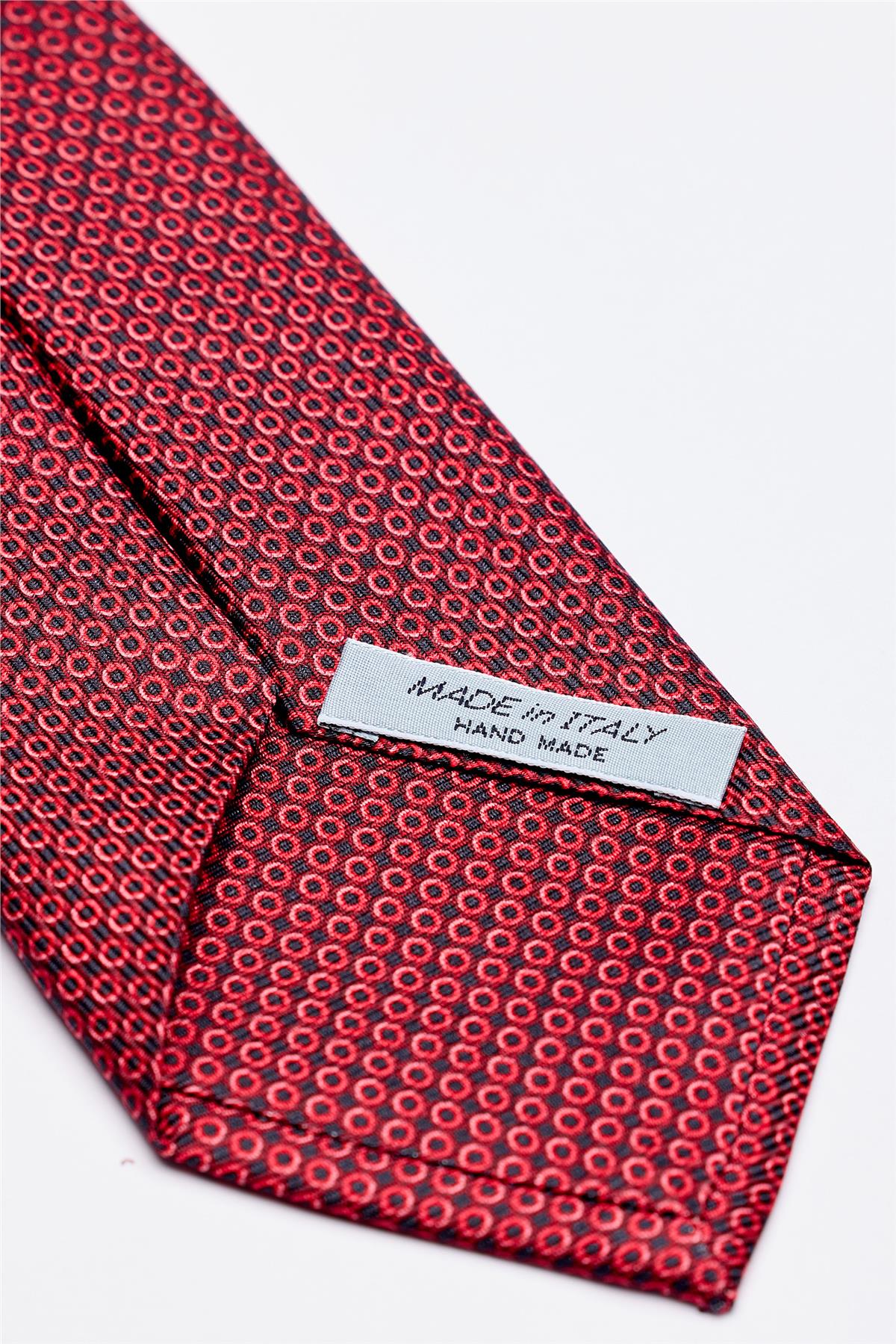 Kırmızı Puantiyeli Desenli 7 Fold İpek Kravat