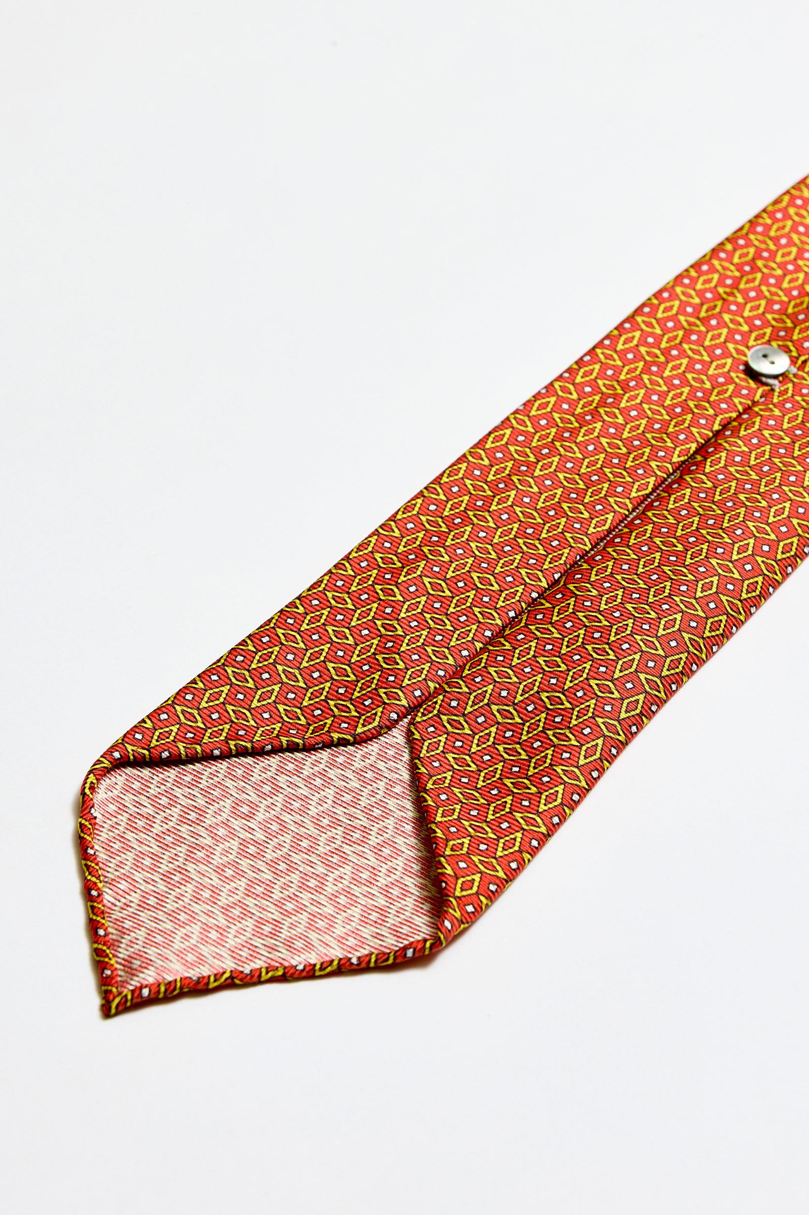 Kırmızı Sarı Astarsız 5 Fold İpek Kravat