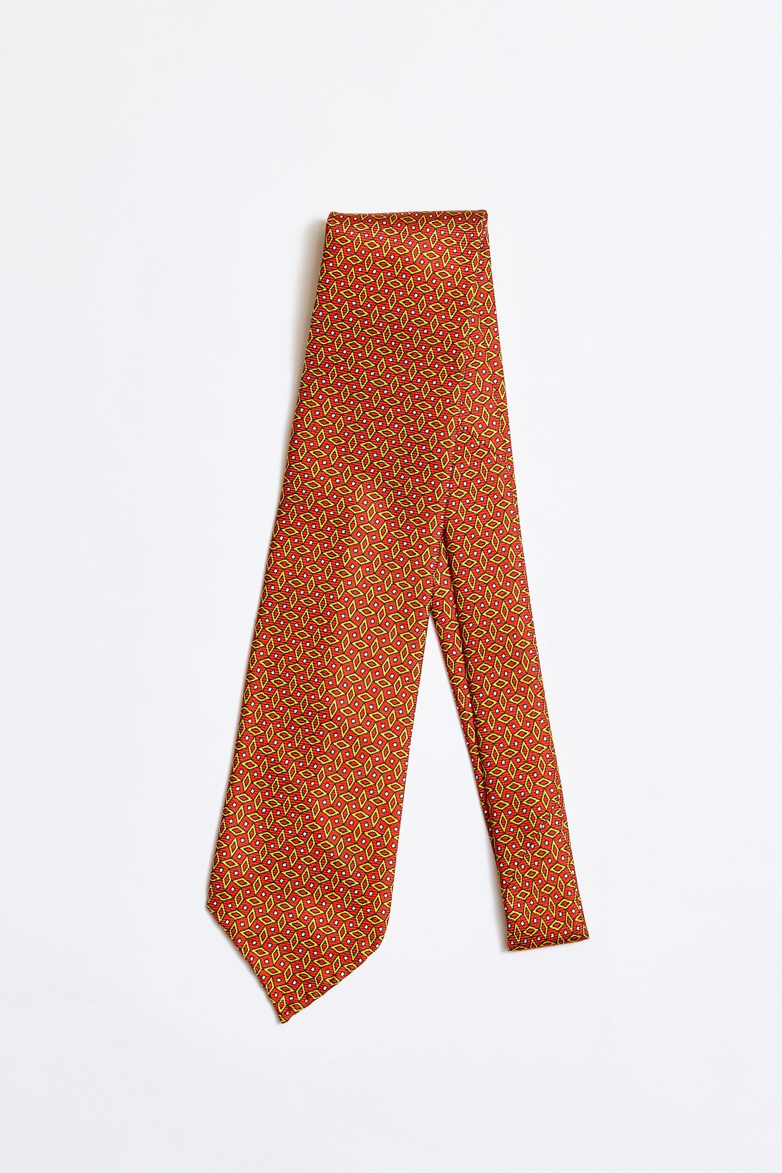 Kırmızı Sarı Astarsız 5 Fold İpek Kravat