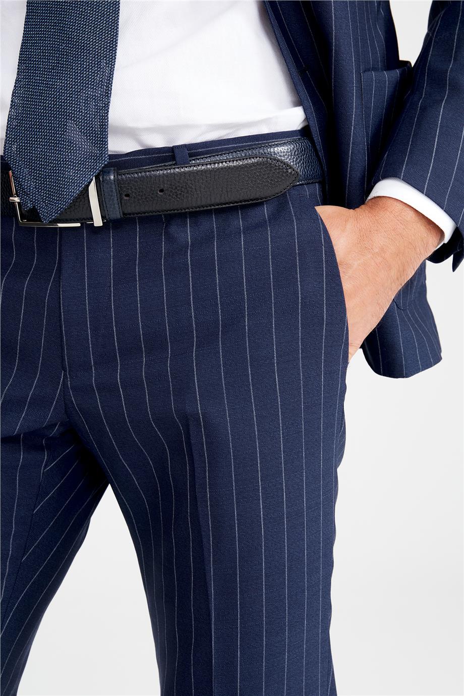 Koyu Mavi Çizgili Yün Takım Elibse