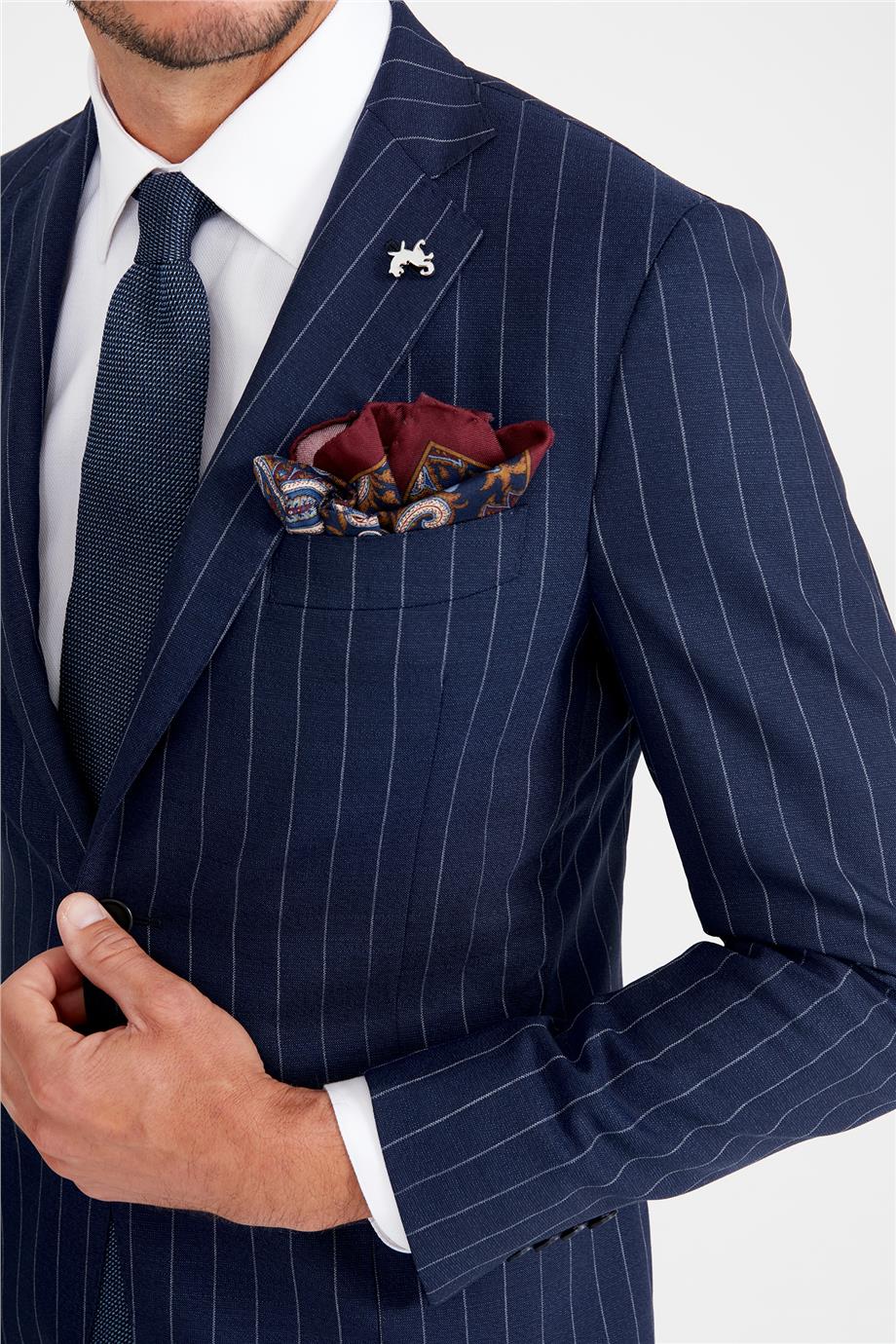 Koyu Mavi Çizgili Yün Takım Elibse