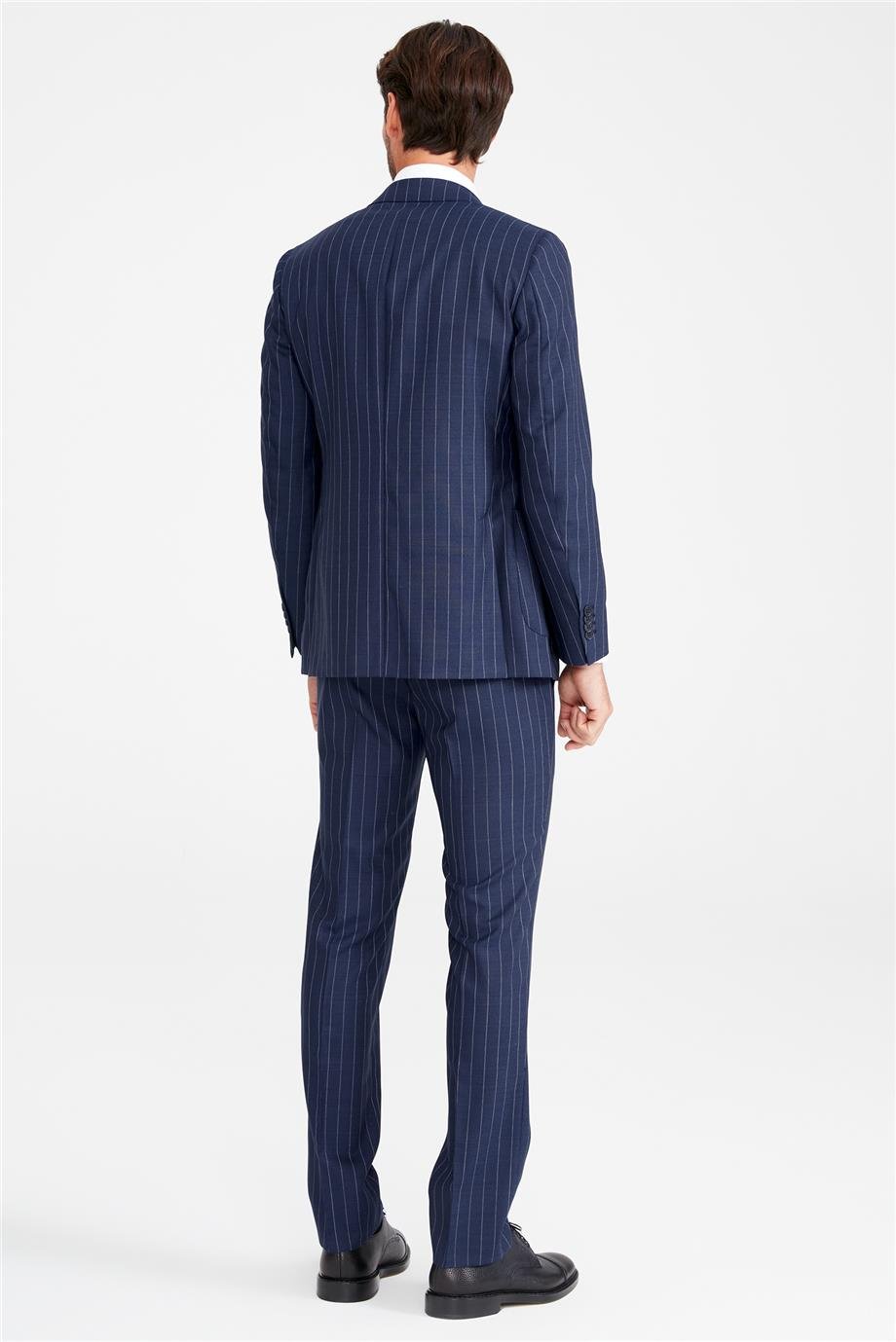 Koyu Mavi Çizgili Yün Takım Elibse