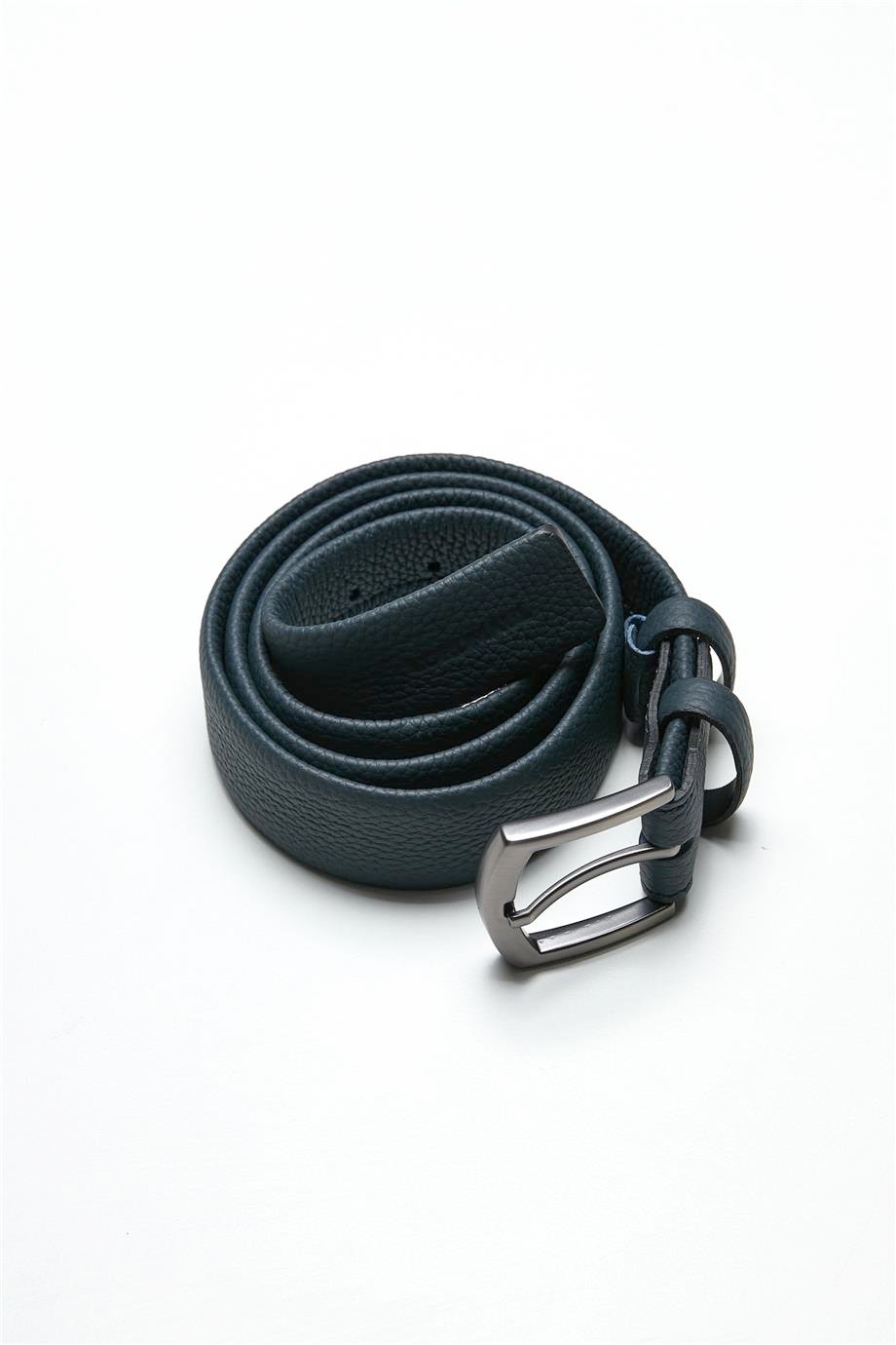 Koyu Mavi Deri Kemer