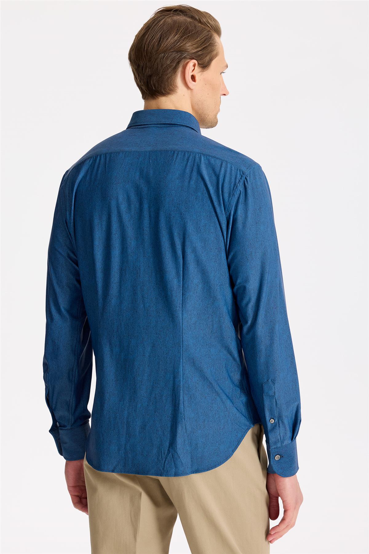 Koyu Mavi Teknik Kumaş Gömlek