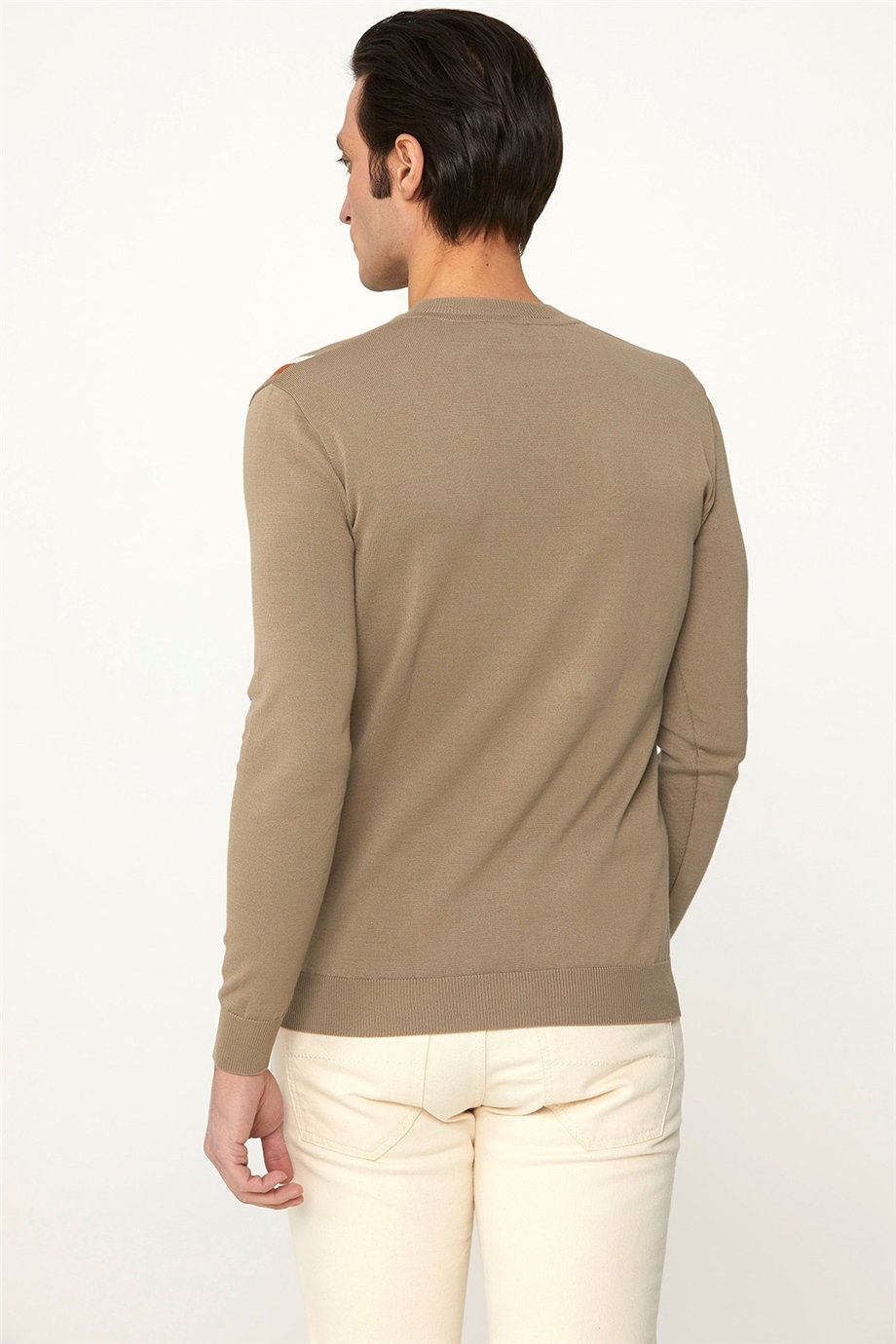 Cream Color Striped V-Neck Knitwear