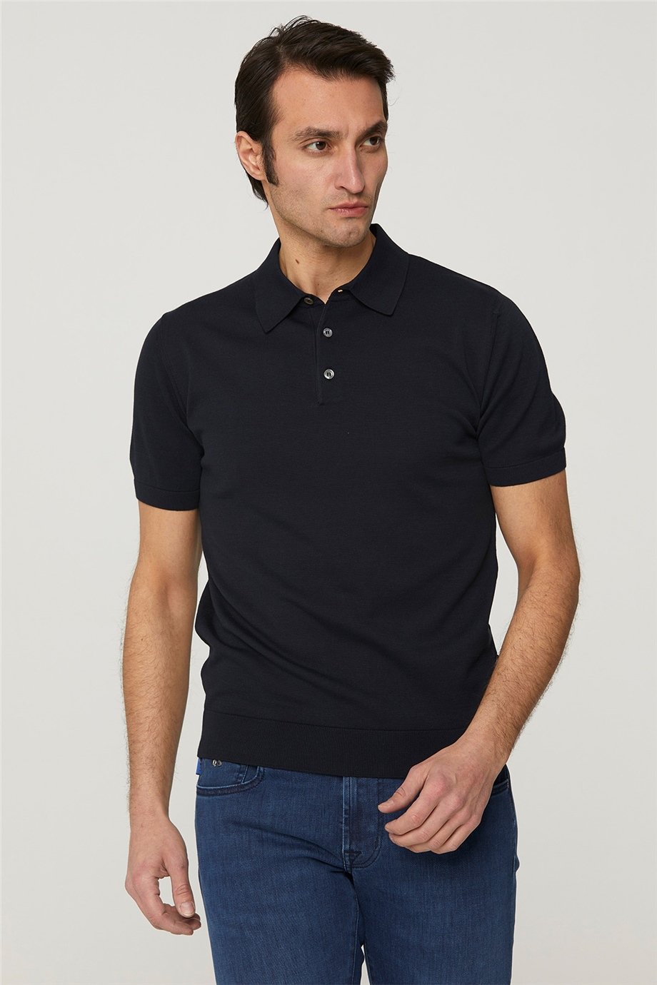 Lacivert 3 Düğme Polo Yaka Triko