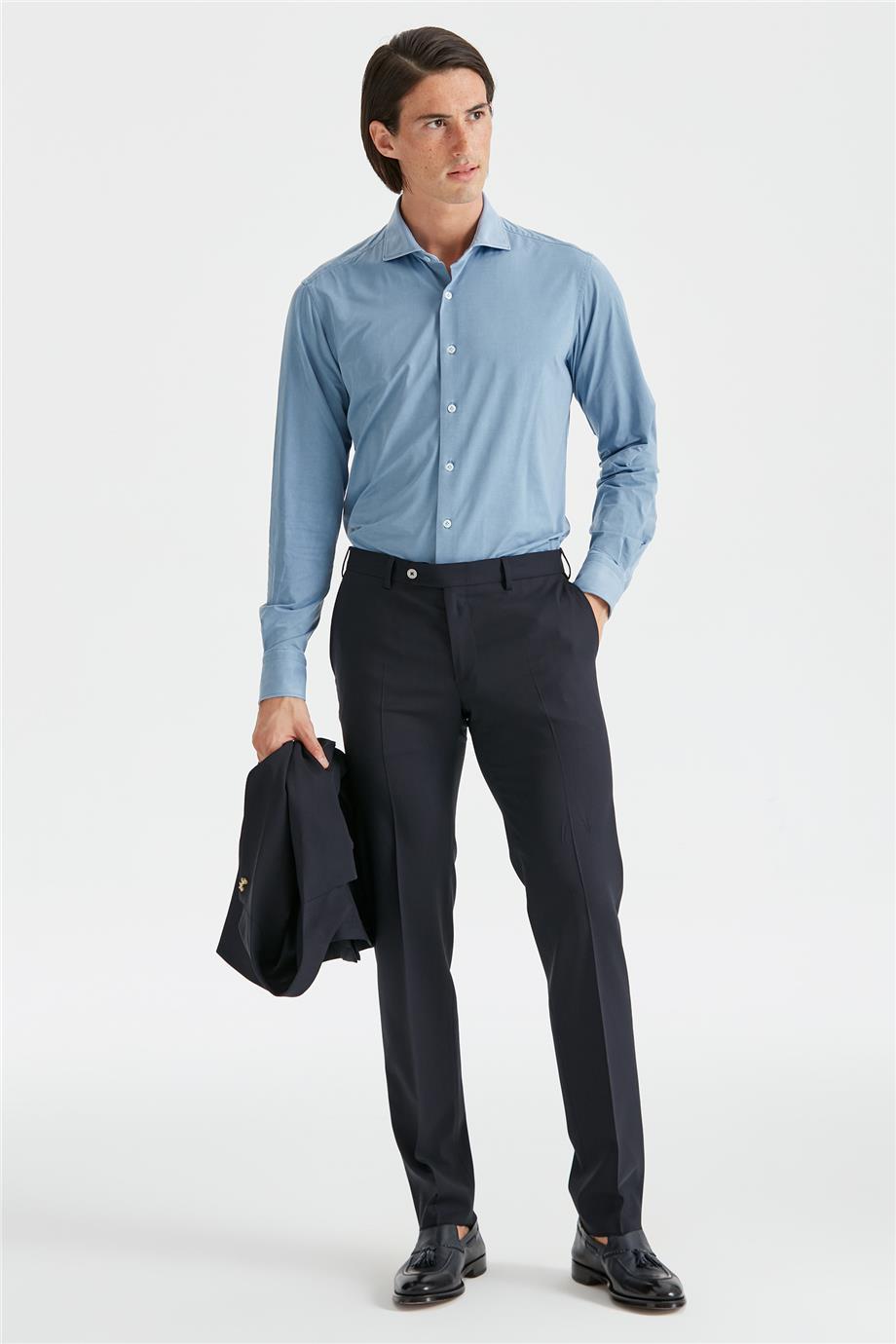 Lacivert Astarsız Yün Takım Elbise