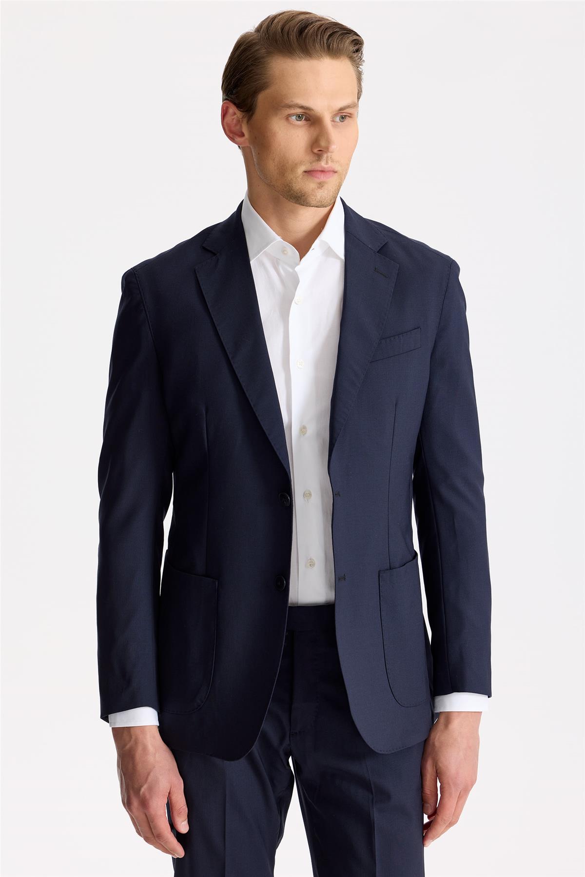 Lacivert Astarsız Yün Takım Elbise