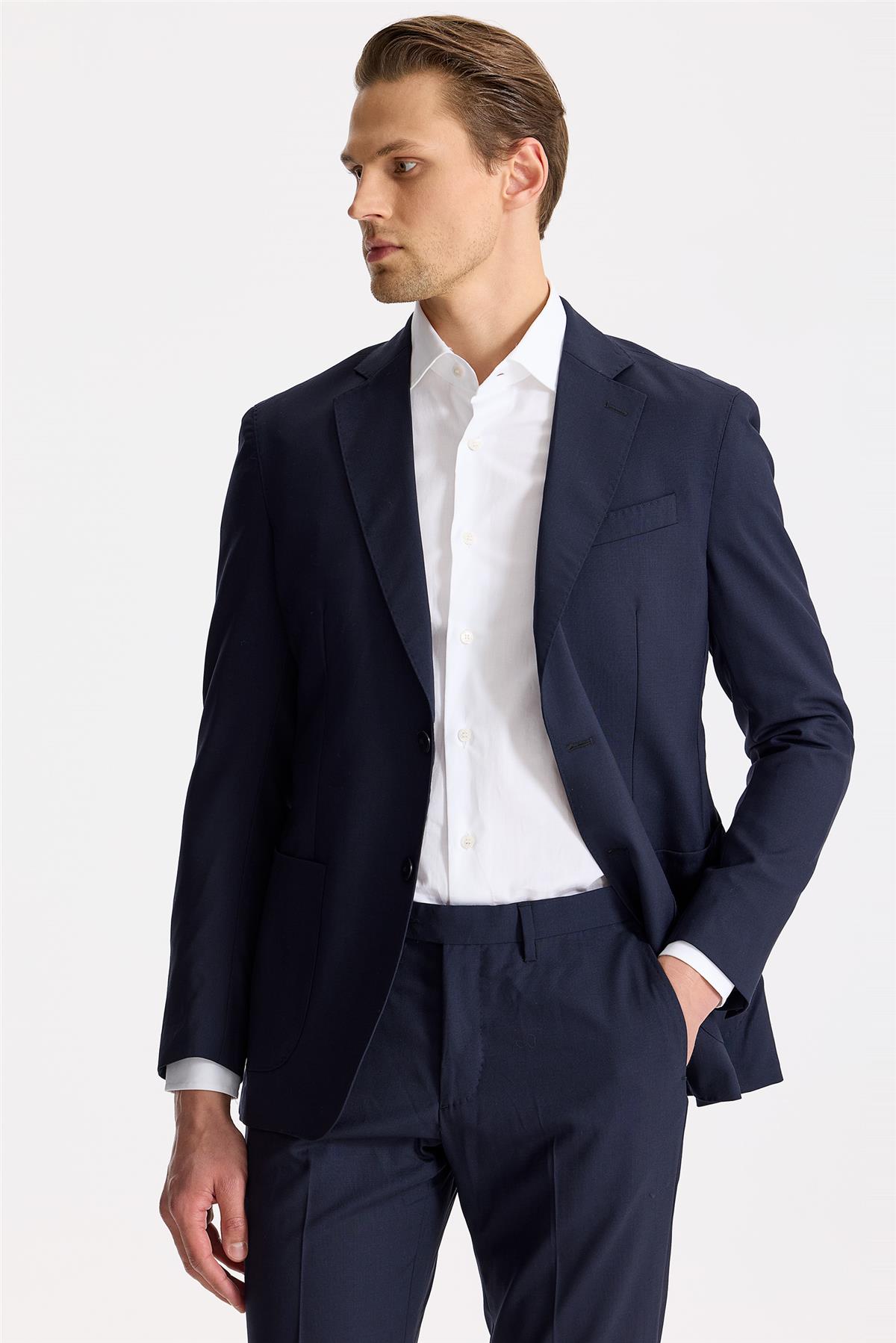 Lacivert Astarsız Yün Takım Elbise