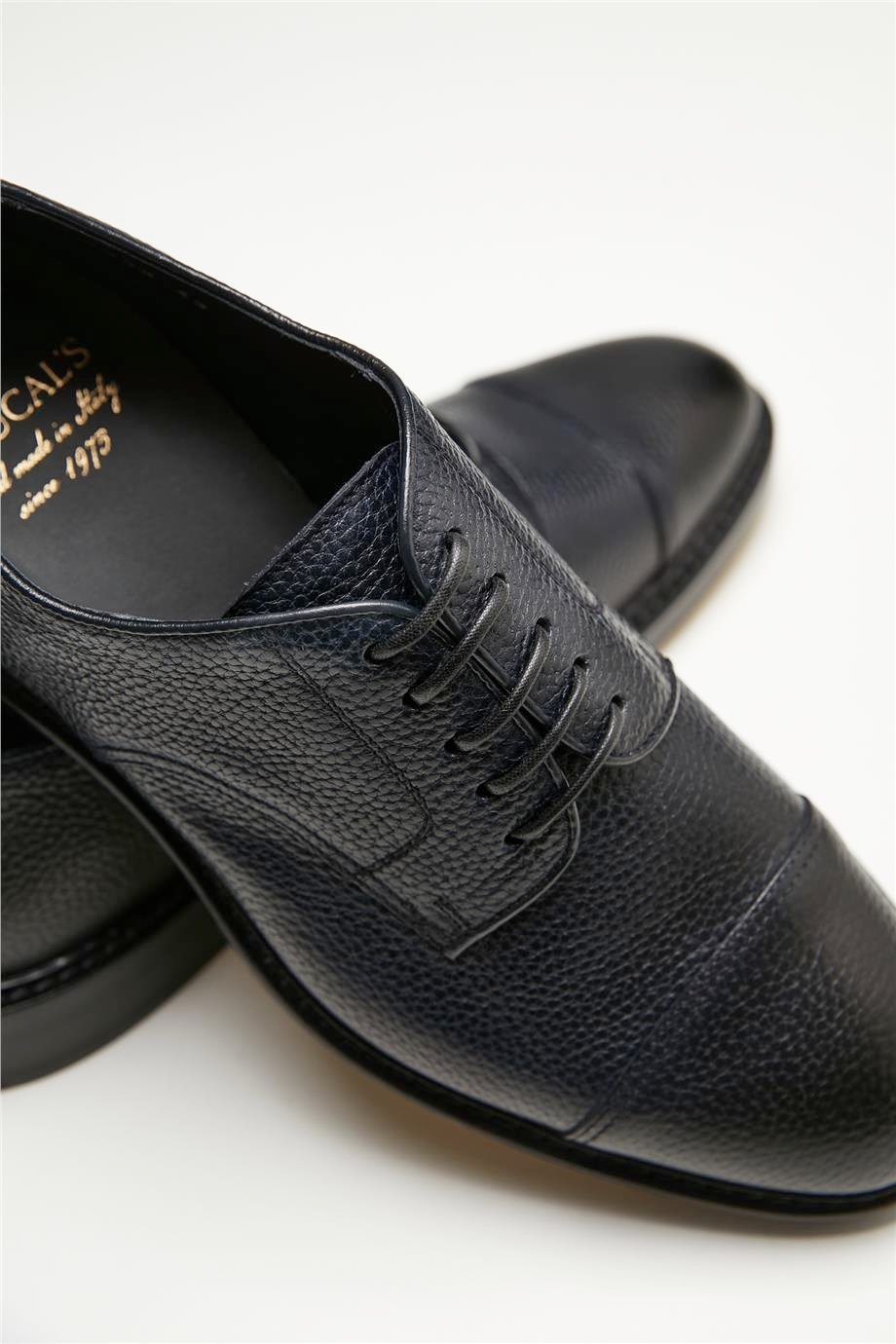 Lacivert Bağcıklı Derby Deri Ayakkabı