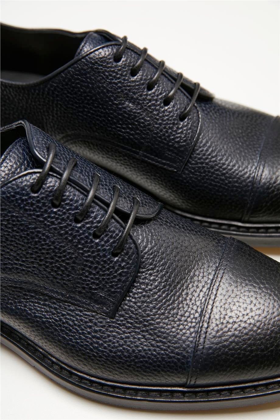 Lacivert Bağcıklı Derby Deri Ayakkabı