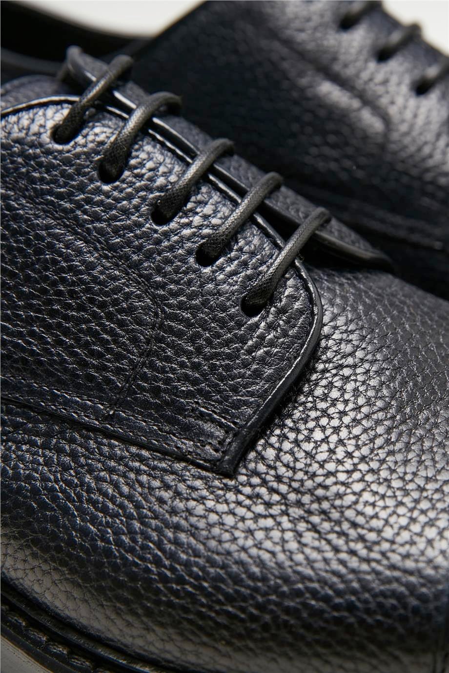 Lacivert Bağcıklı Derby Deri Ayakkabı