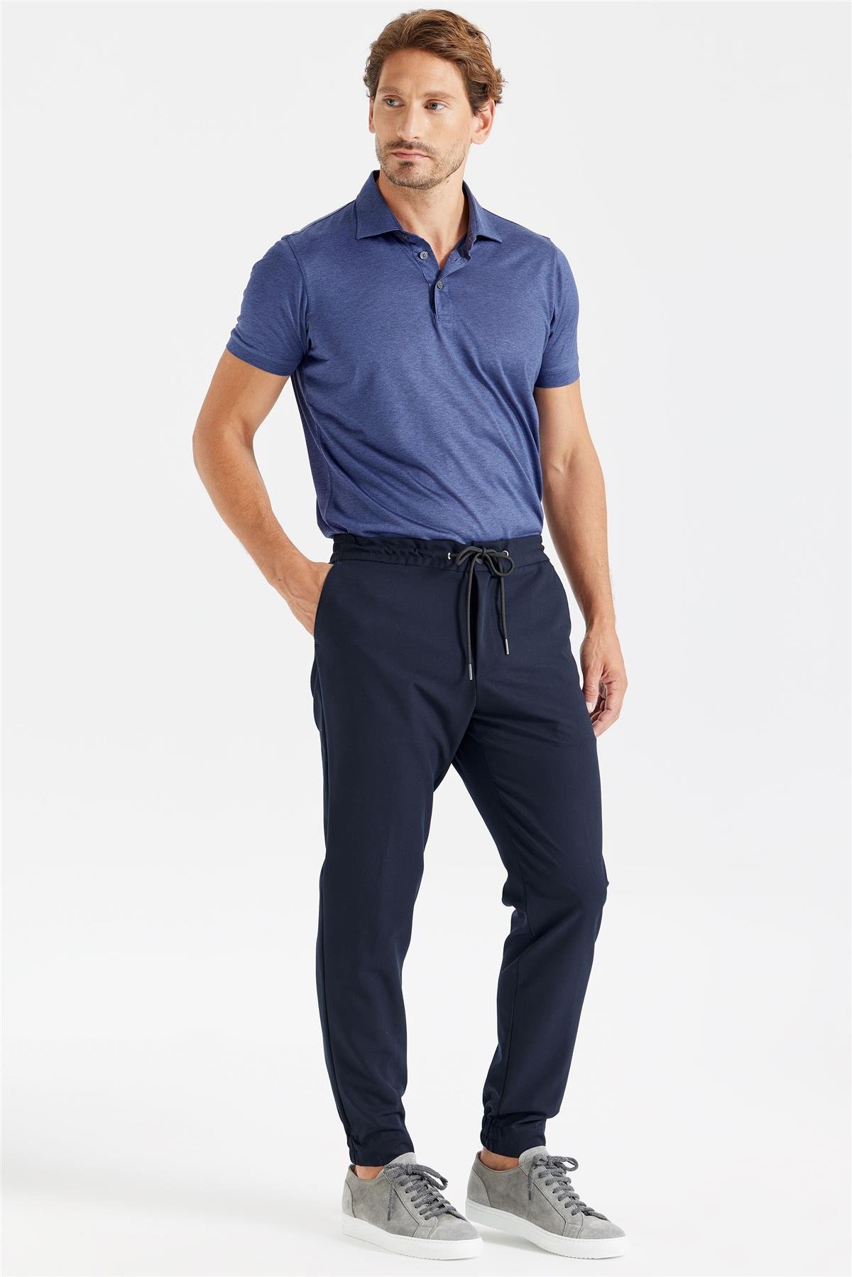 Lacivert Bağcıklı Jogger Teknik Pantolon