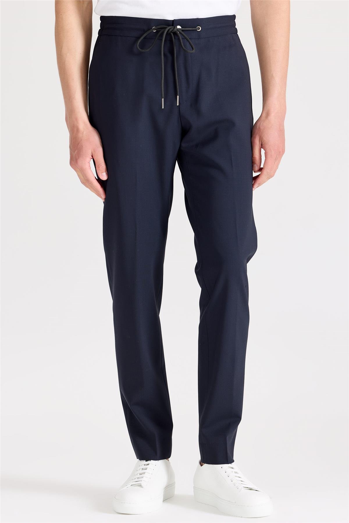 Lacivert Bağcıklı Yün Pantolon 