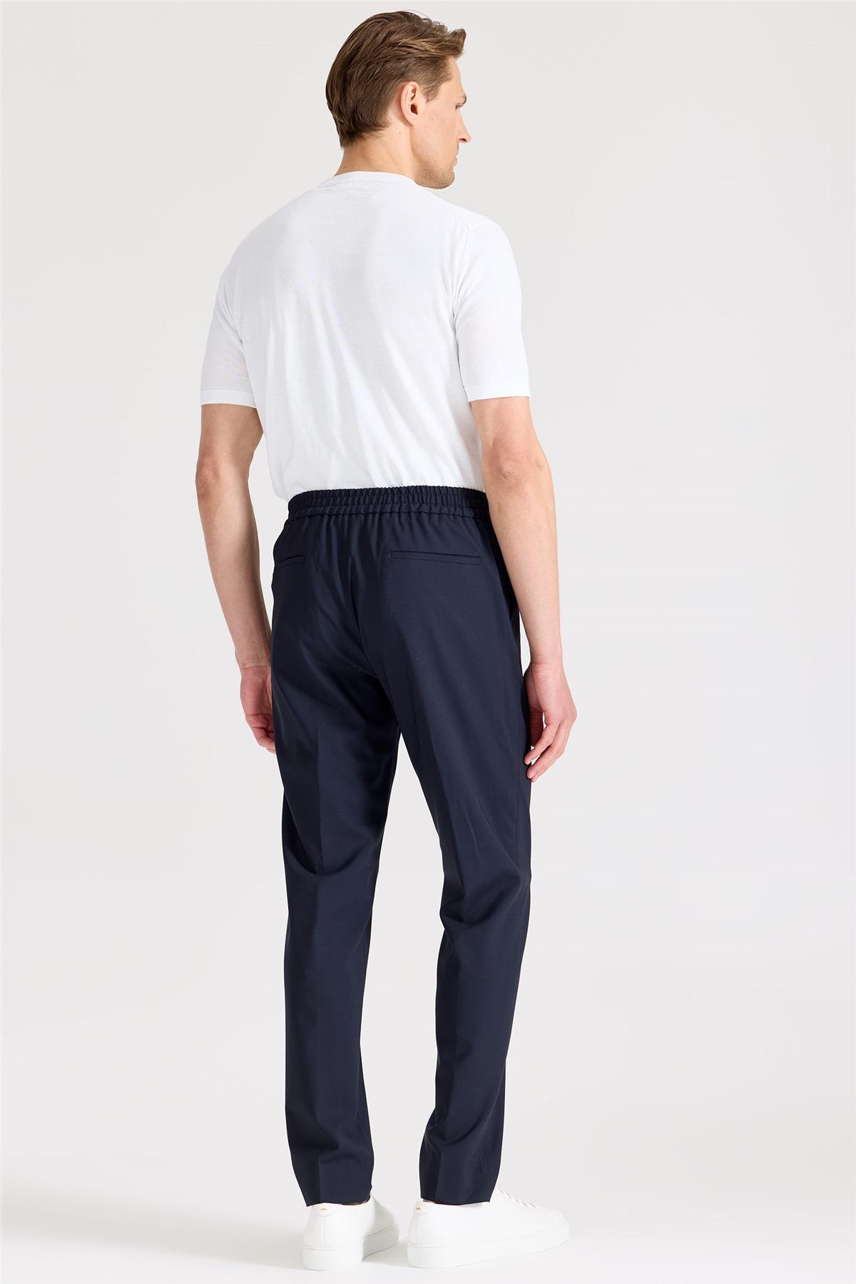 Lacivert Bağcıklı Yün Pantolon 