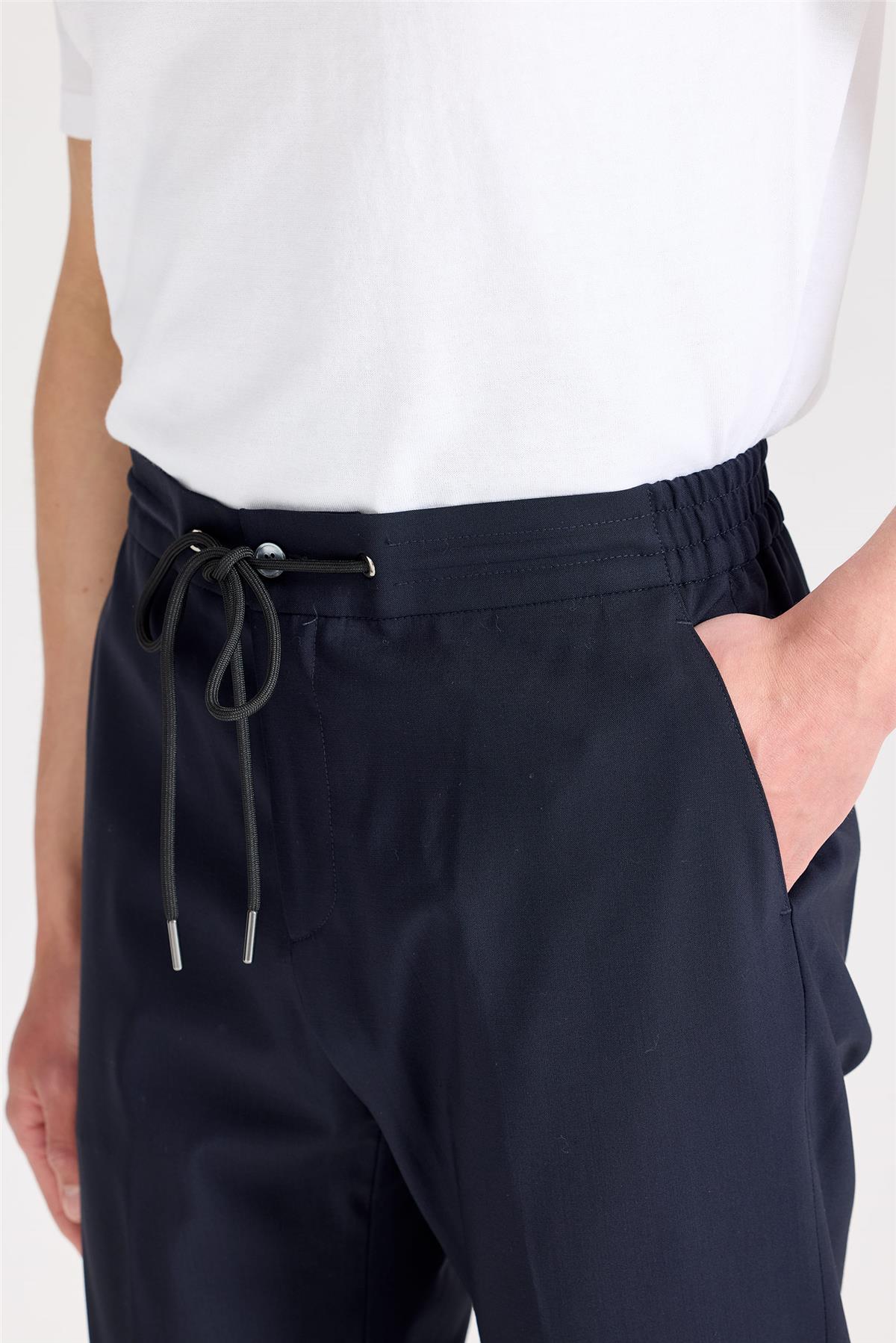 Lacivert Bağcıklı Yün Pantolon 