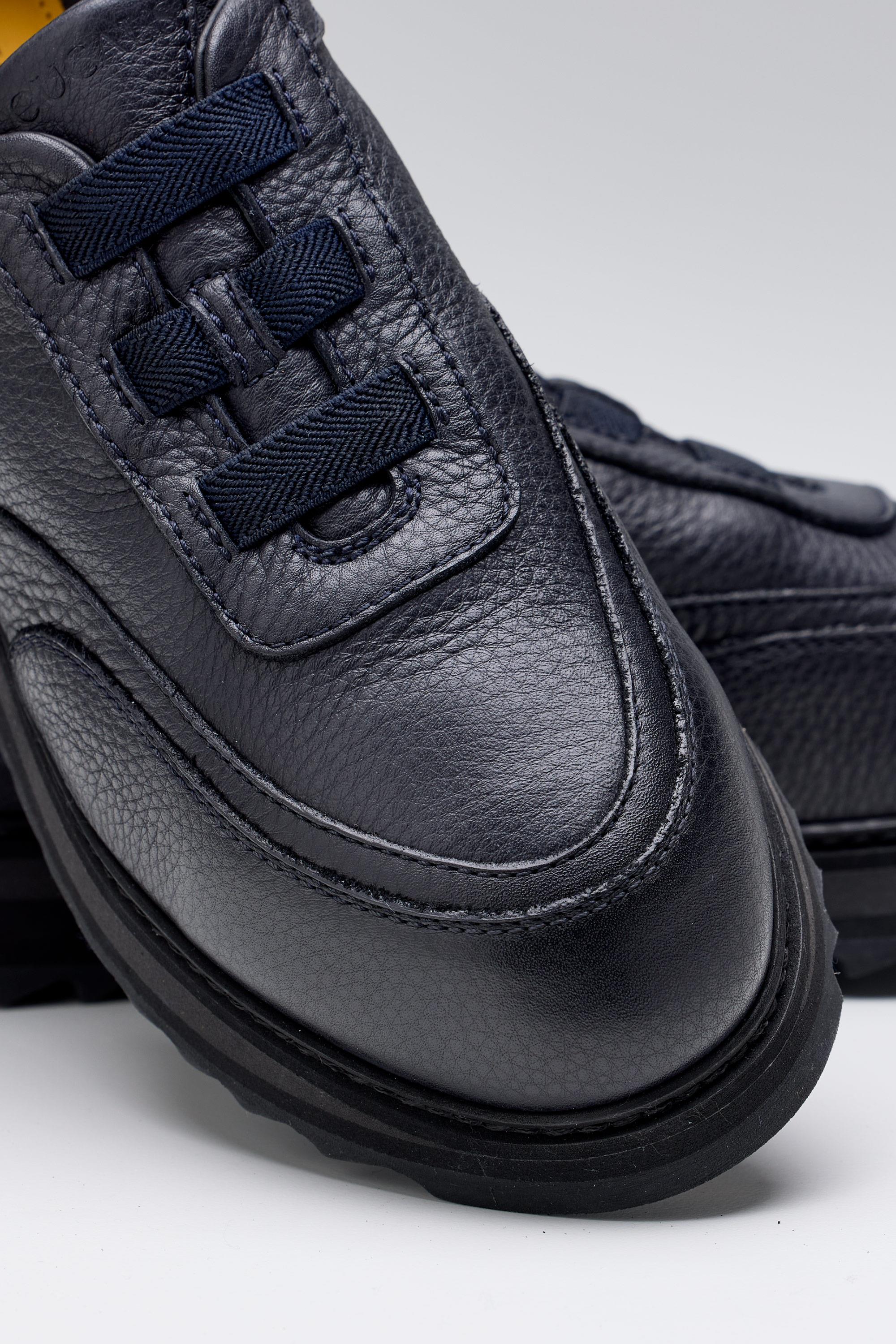 Lacivert Bağcıksız Deri Sneaker