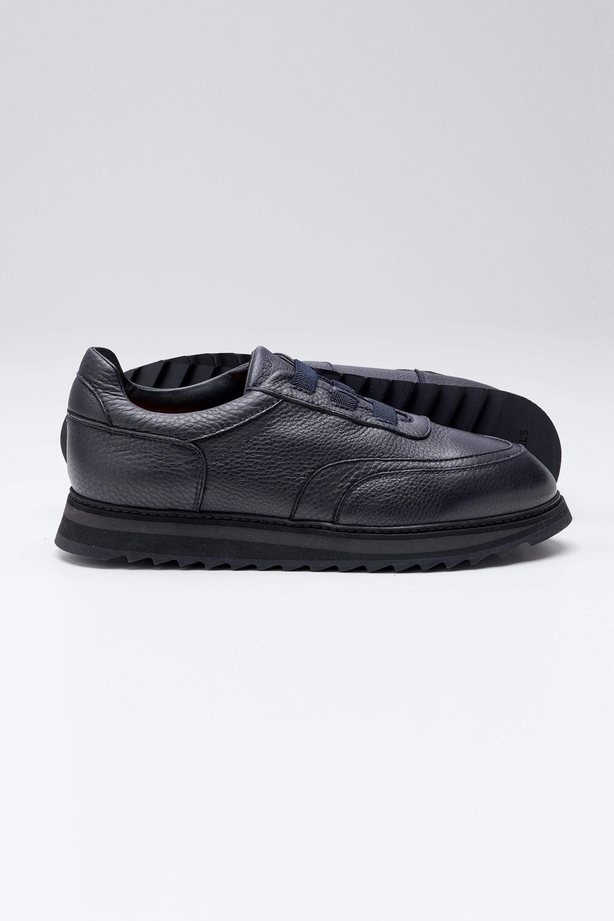 Lacivert Bağcıksız Deri Sneaker