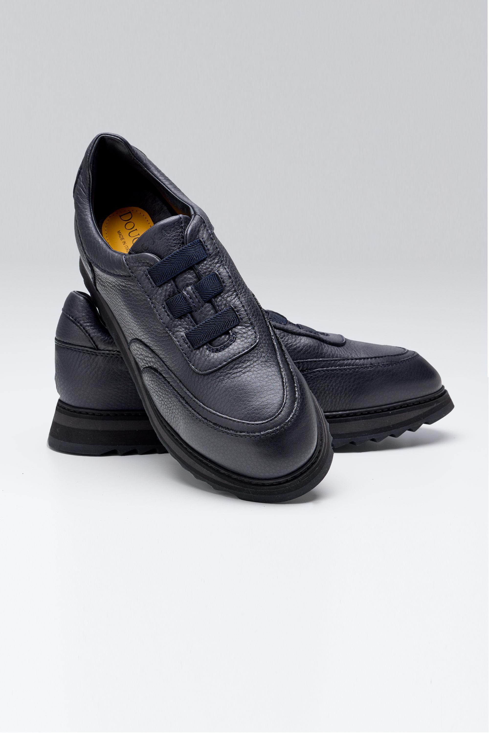 Lacivert Bağcıksız Deri Sneaker